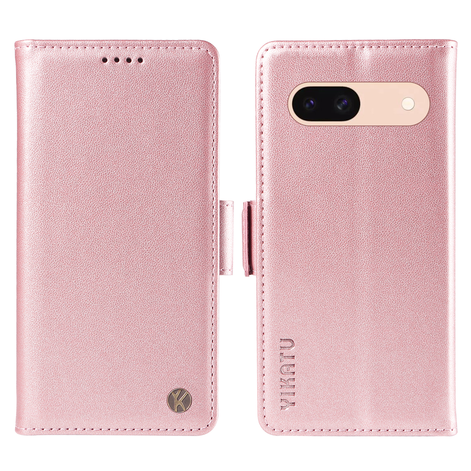 For Google Pixel 8a Wallet Phone Case YIKATU YK-003 Leather Stand Cover - Rose Gold