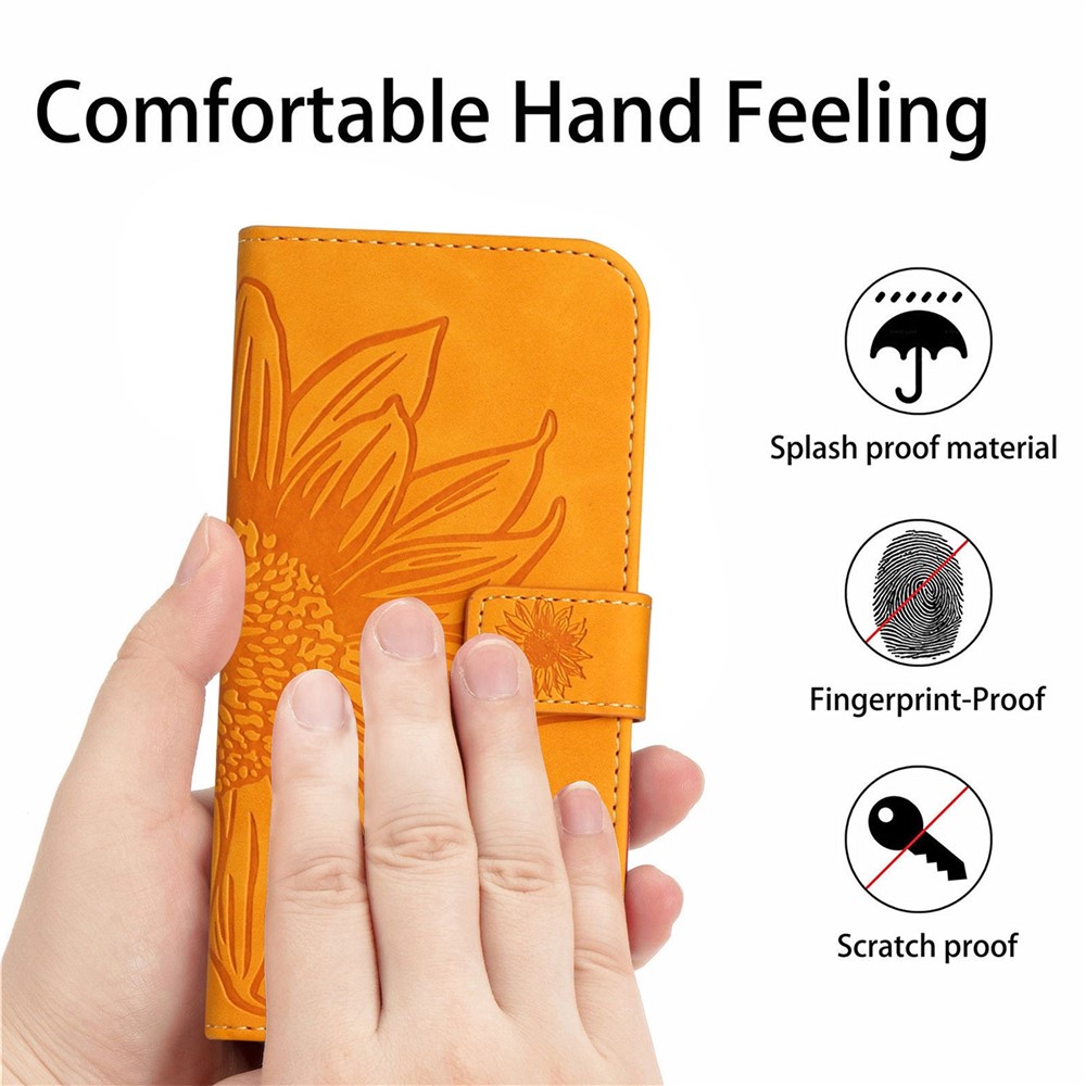 For Xiaomi Poco M5 4G / M5 5G / M4 5G HT04 Imprinted Sunflower Wallet Case Skin-Touch PU Leather Stand Phone Case with Hand Strap - Yellow-4