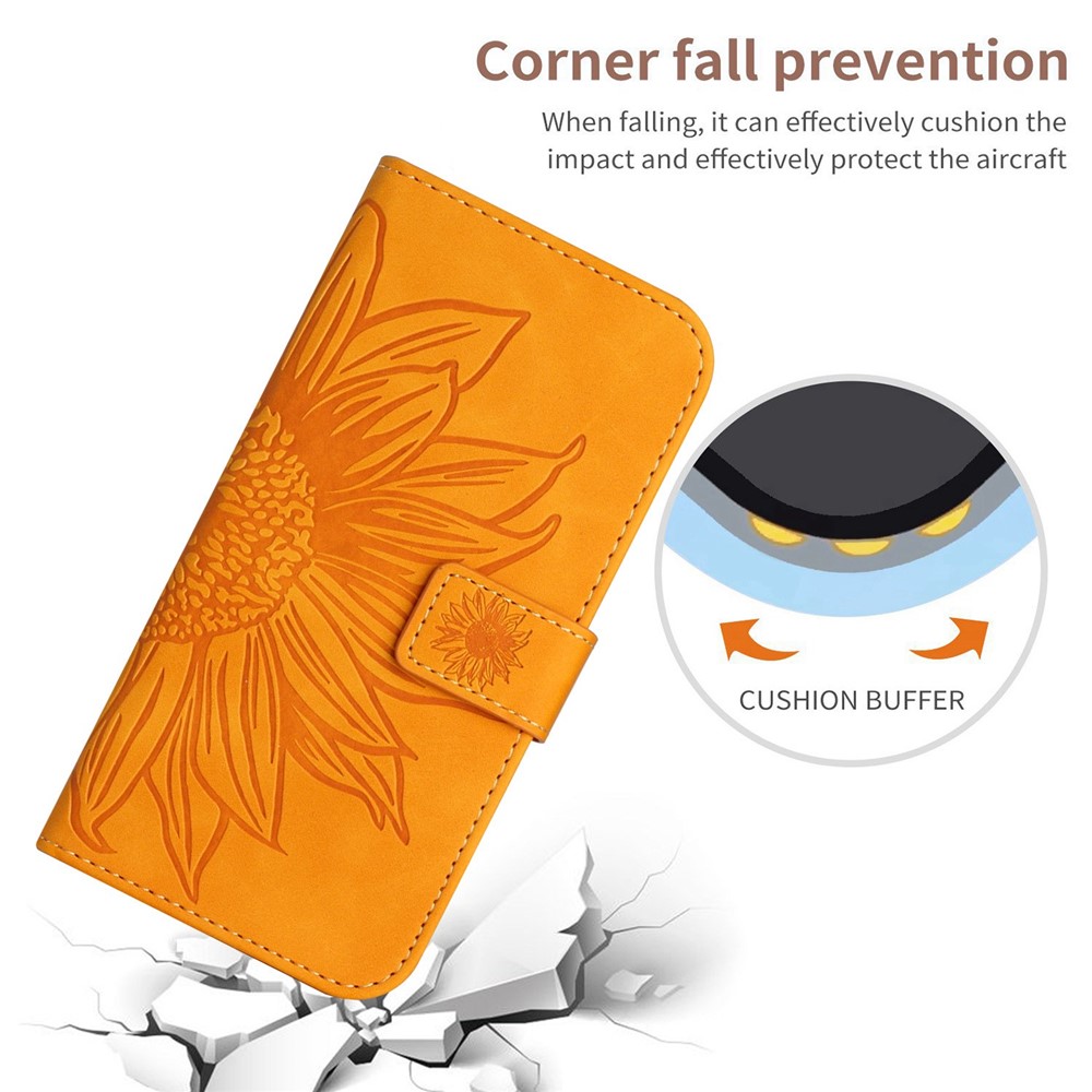 For Xiaomi Poco M5 4G / M5 5G / M4 5G HT04 Imprinted Sunflower Wallet Case Skin-Touch PU Leather Stand Phone Case with Hand Strap - Yellow-5