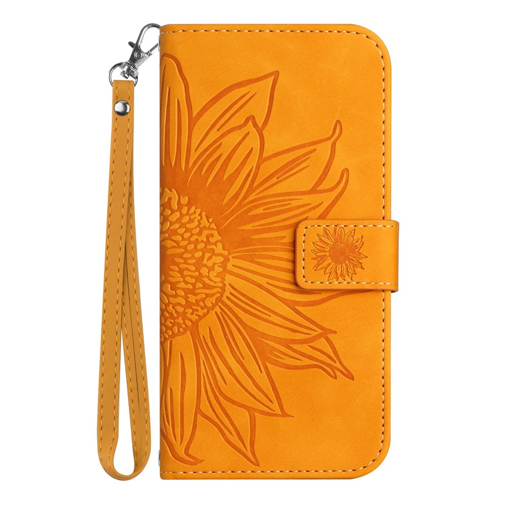 For Xiaomi Poco M5 4G / M5 5G / M4 5G HT04 Imprinted Sunflower Wallet Case Skin-Touch PU Leather Stand Phone Case with Hand Strap - Yellow-8