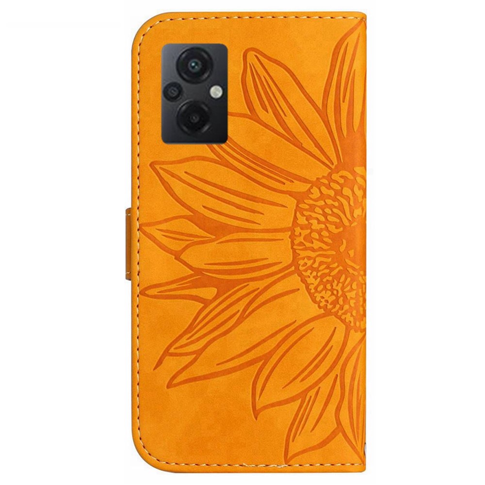 For Xiaomi Poco M5 4G / M5 5G / M4 5G HT04 Imprinted Sunflower Wallet Case Skin-Touch PU Leather Stand Phone Case with Hand Strap - Yellow-9