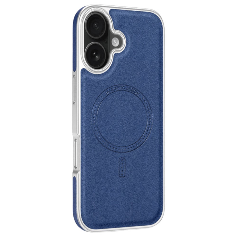 For iPhone 17 Magnetic Case Electroplating Edge PU + TPU + PC Phone Cover - Dark Blue