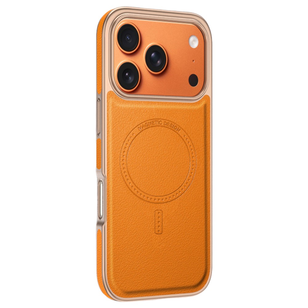 For iPhone 17 Pro Magnetic Case Electroplating Edge PU + TPU + PC Phone Cover - Orange