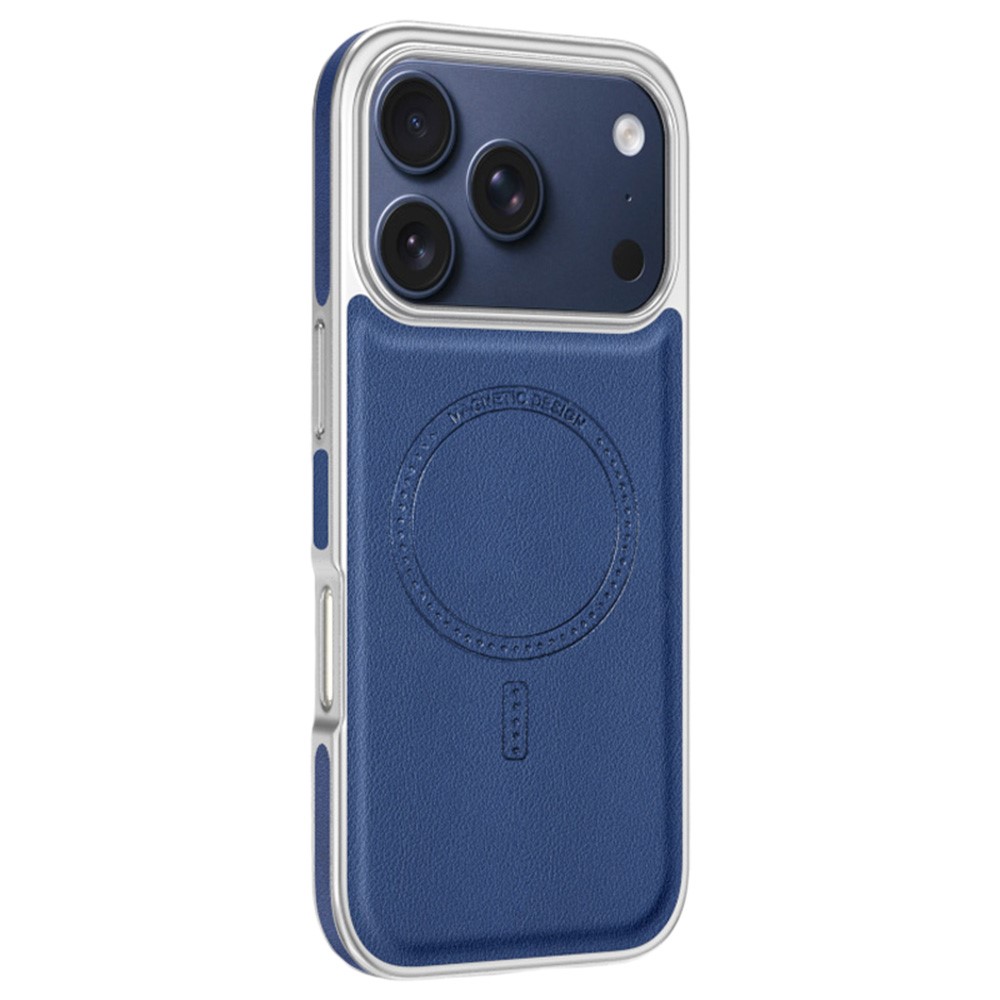 For iPhone 17 Pro Max Magnetic Case Electroplating Edge PU + TPU + PC Phone Cover - Dark Blue