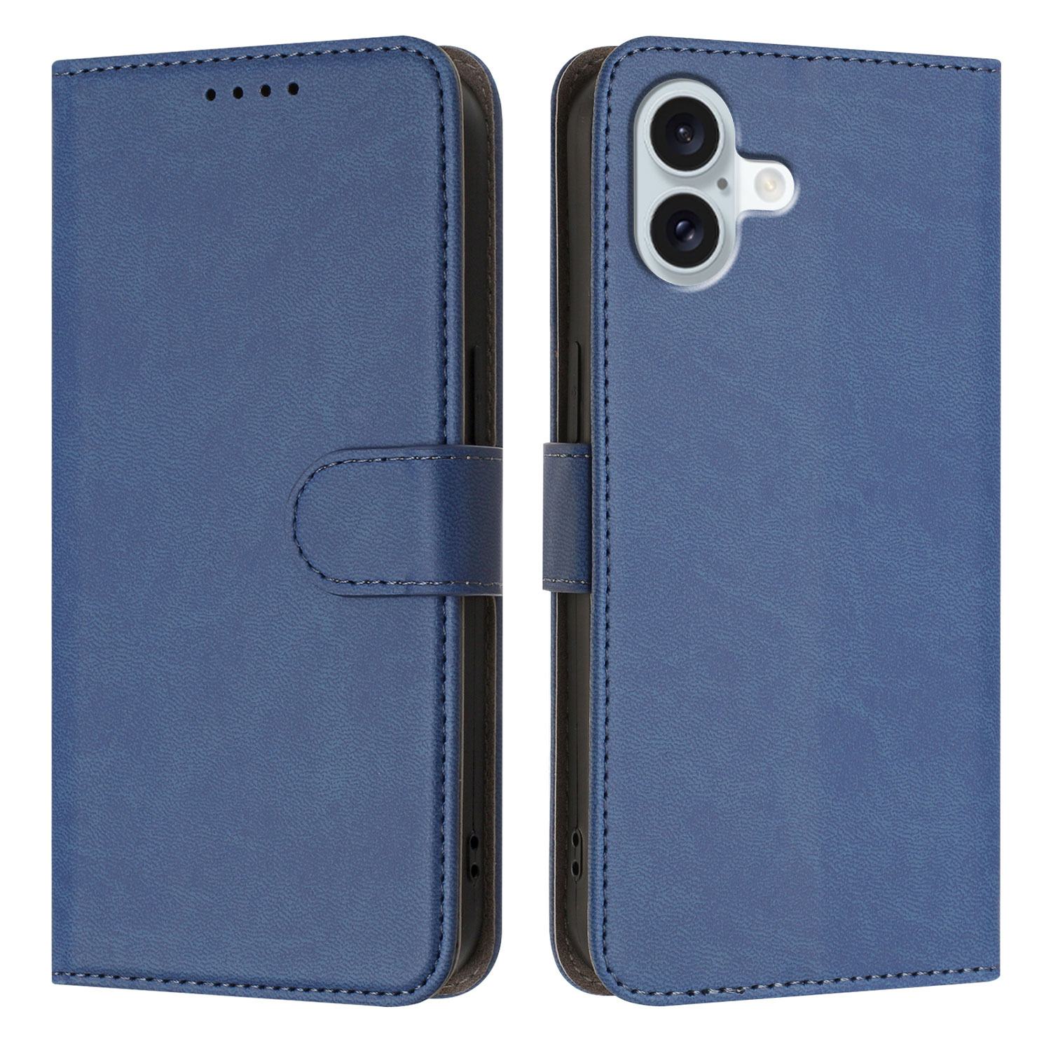 For iPhone 16 Plus Leather Case Solid Color Phone Cover with Wallet - Sapphire