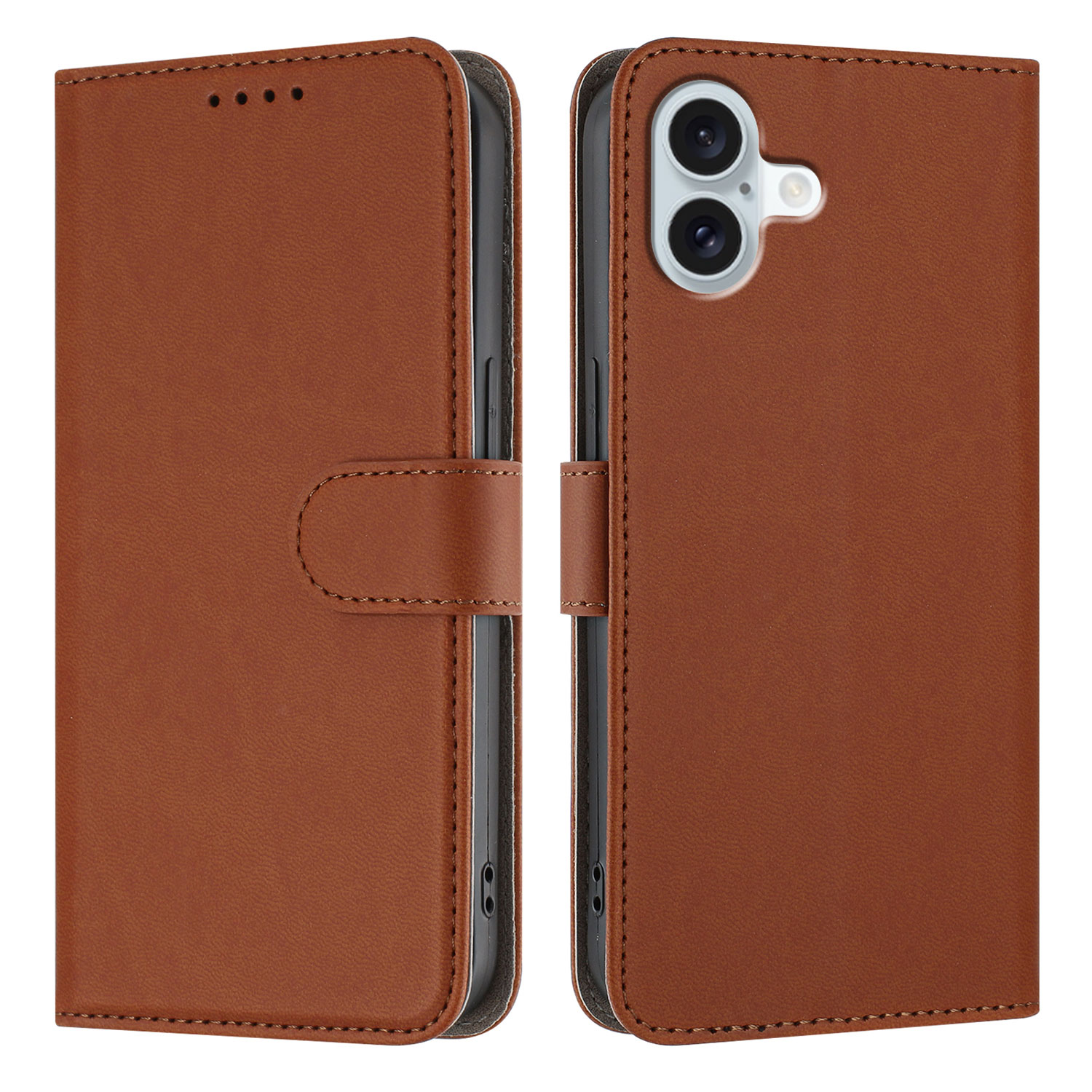 For iPhone 16 Plus Leather Case Solid Color Phone Cover with Wallet - Coffee