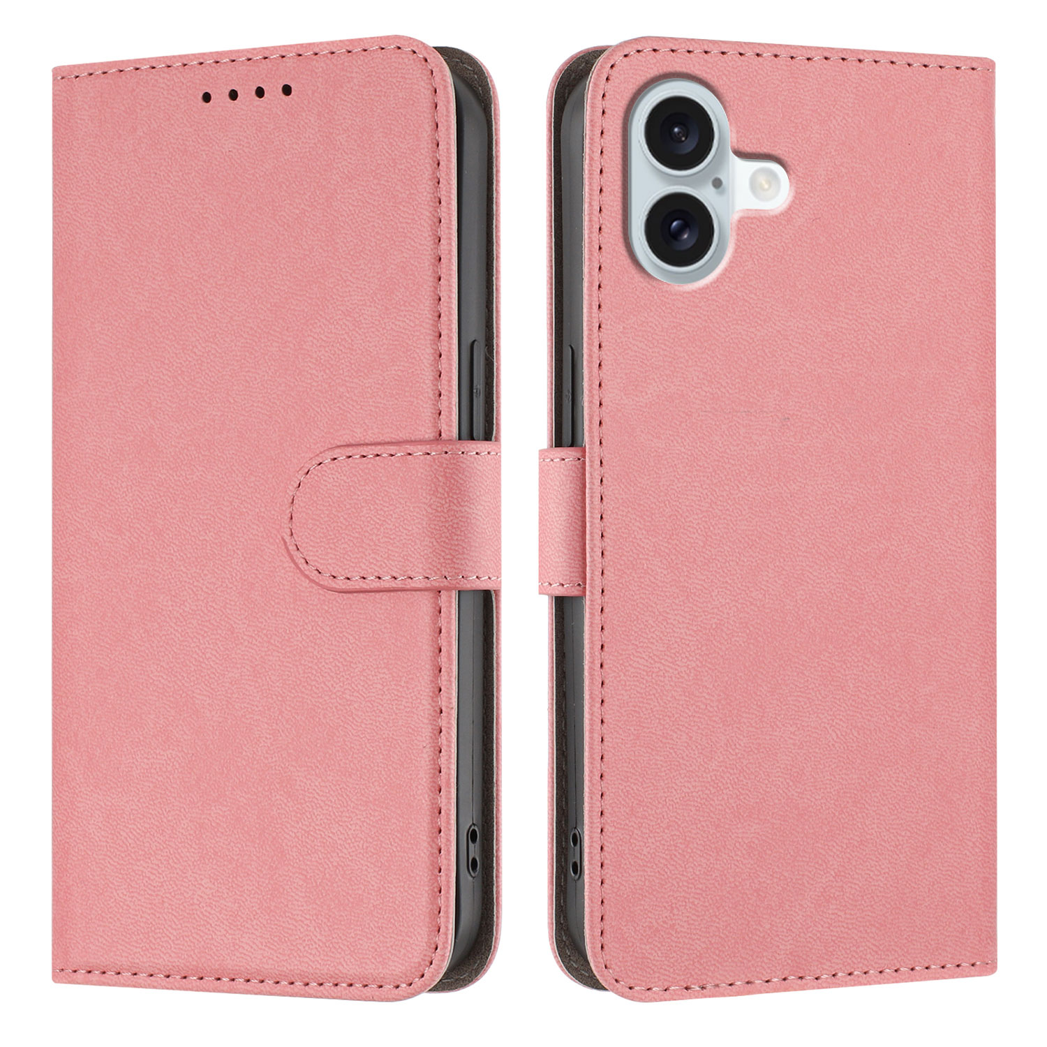 For iPhone 16 Plus Leather Case Solid Color Phone Cover with Wallet - Pink