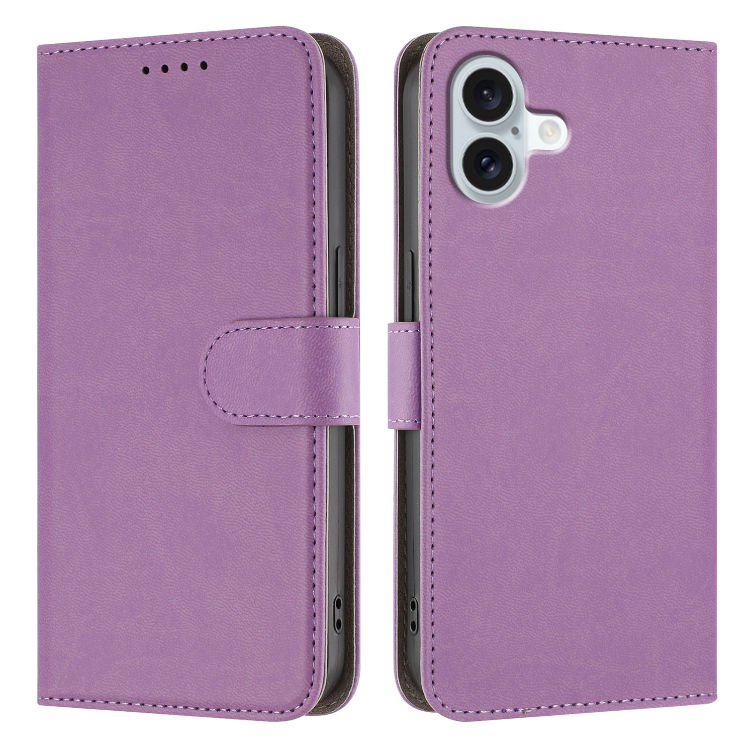 For iPhone 16 Plus Leather Case Solid Color Phone Cover with Wallet - Light Purple