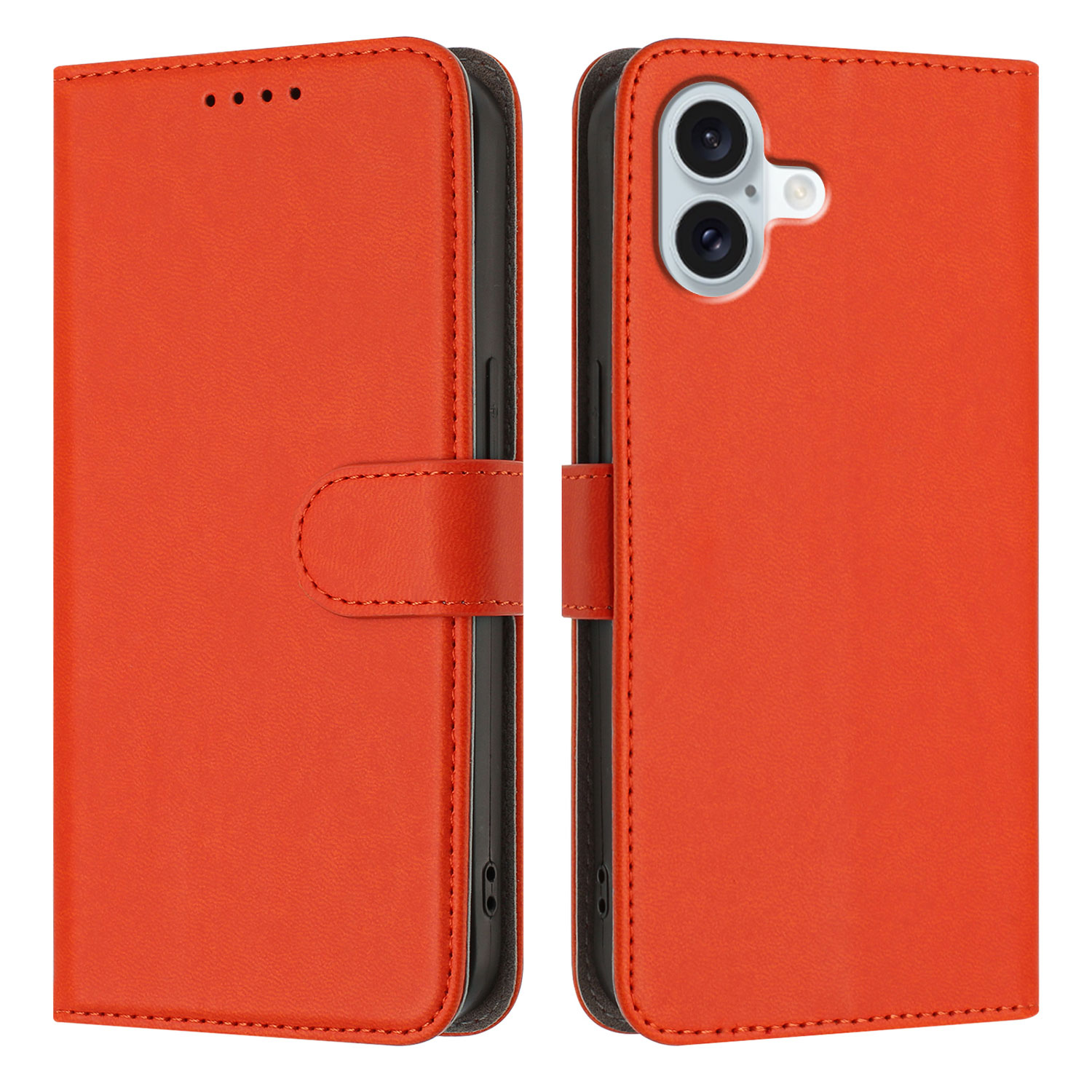 For iPhone 16 Plus Leather Case Solid Color Phone Cover with Wallet - Orange