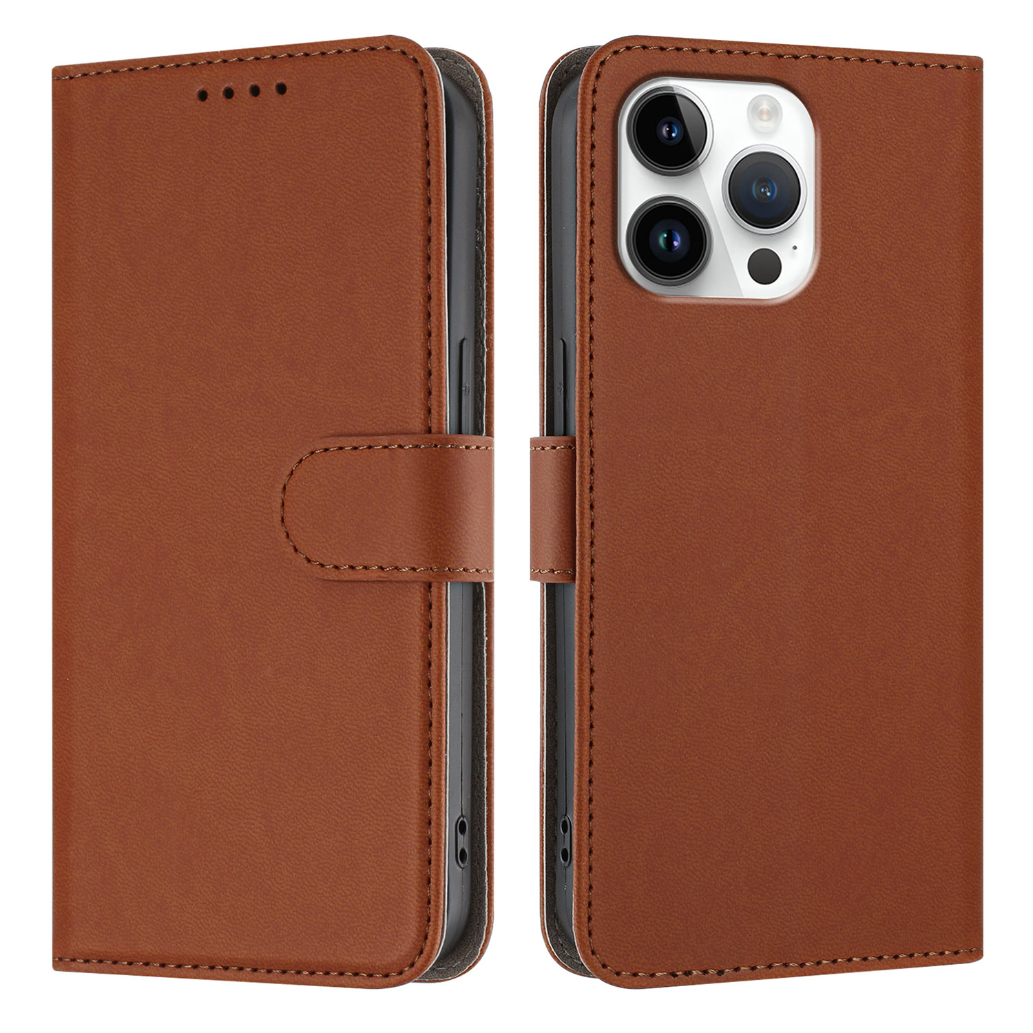 For iPhone 16 Pro Max Leather Case Solid Color Phone Cover with Wallet - Coffee