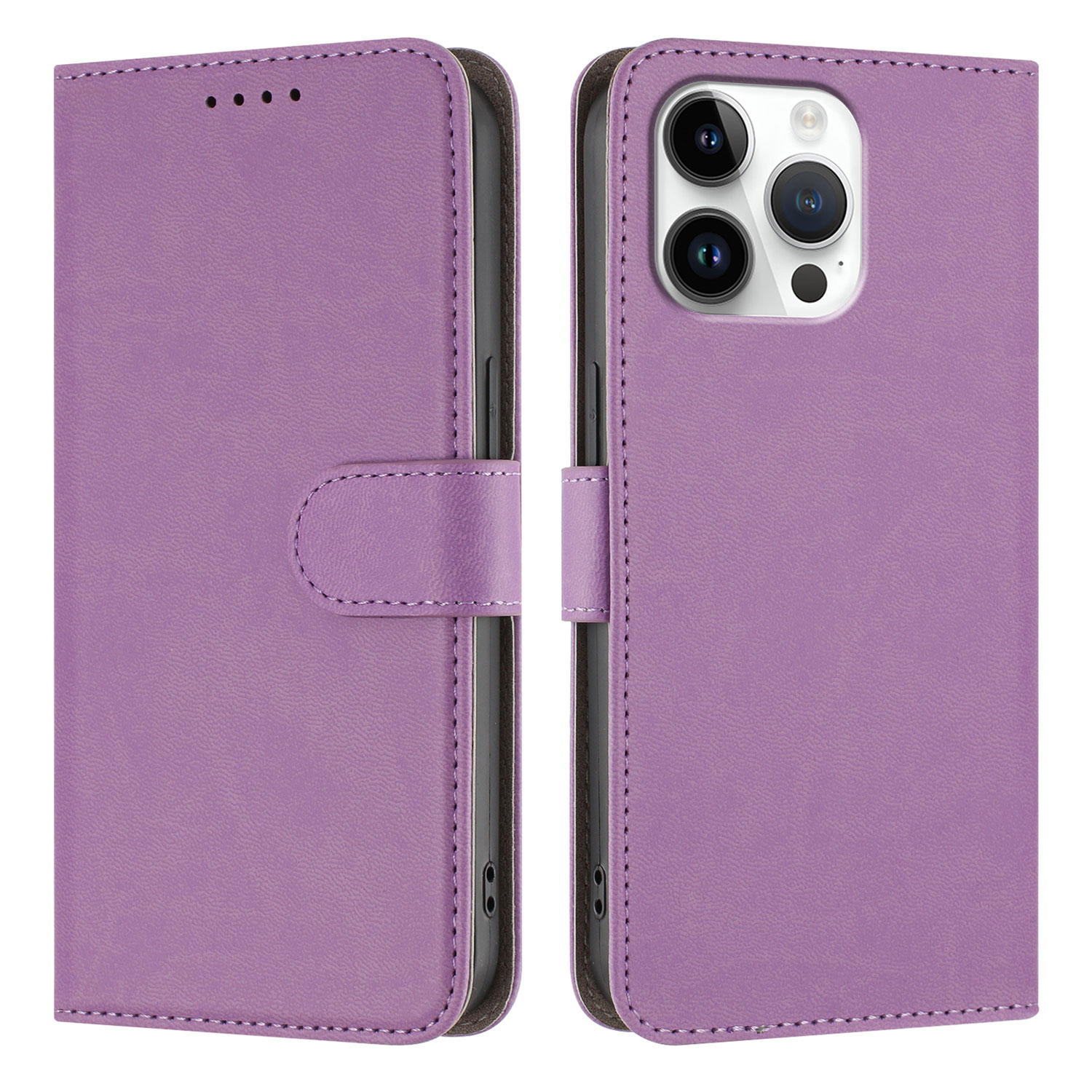 For iPhone 16 Pro Max Leather Case Solid Color Phone Cover with Wallet - Light Purple