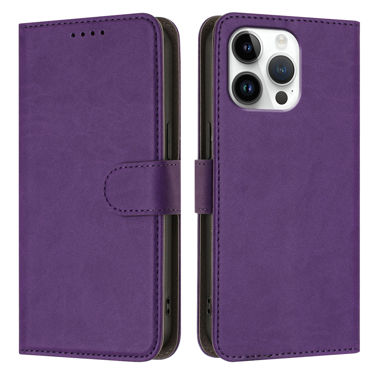 For iPhone 16 Pro Max Leather Case Solid Color Phone Cover with Wallet - Dark Purple
