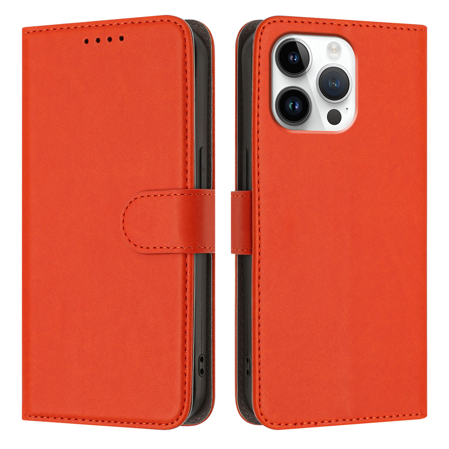 For iPhone 16 Pro Max Leather Case Solid Color Phone Cover with Wallet - Orange