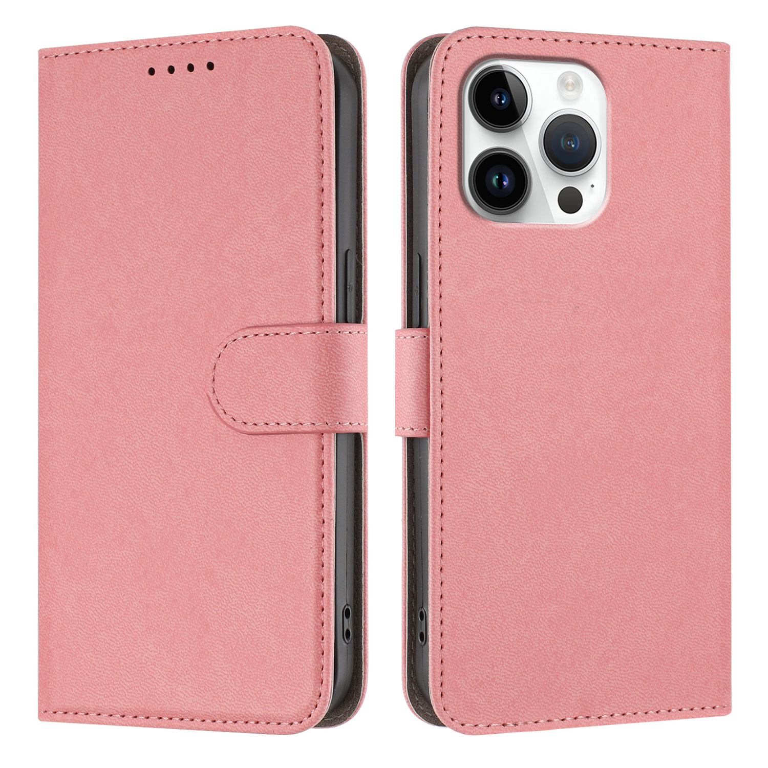 For iPhone 16 Pro Leather Case Solid Color Phone Cover with Wallet - Pink