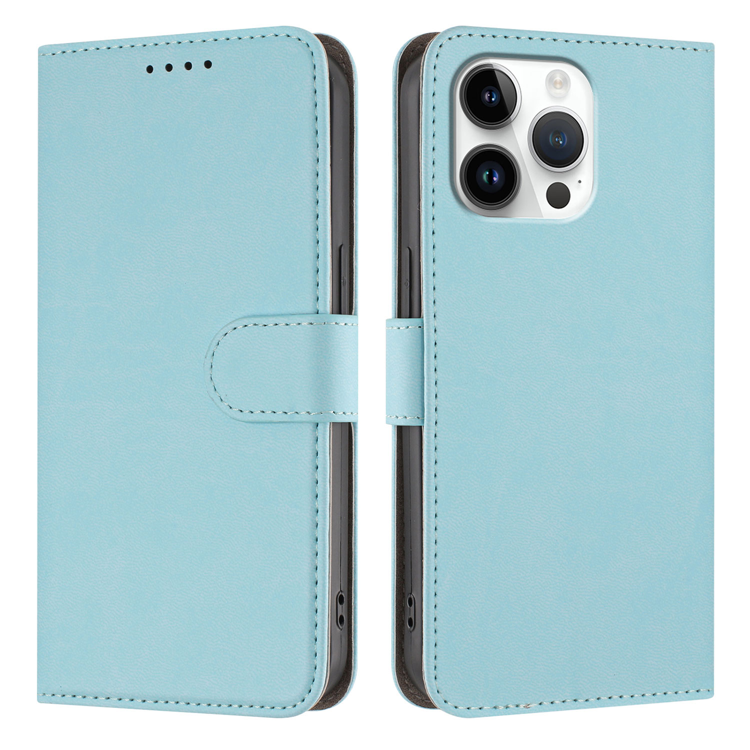 For iPhone 16 Pro Leather Case Solid Color Phone Cover with Wallet - Baby Blue