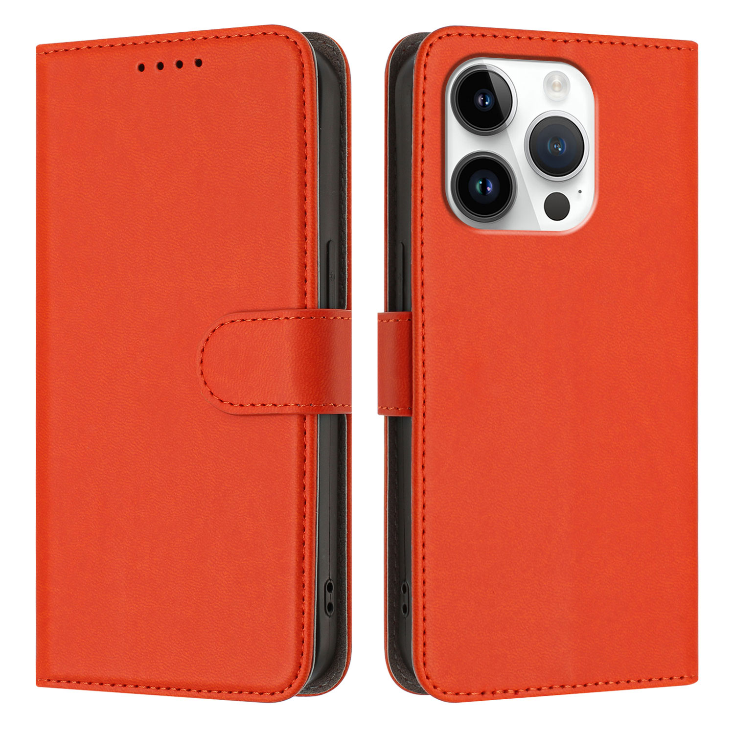For iPhone 16 Pro Leather Case Solid Color Phone Cover with Wallet - Orange