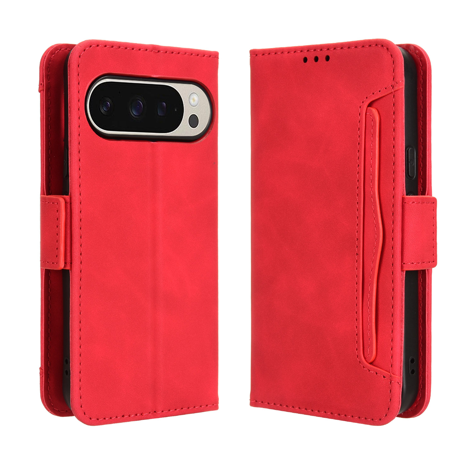 For Google Pixel 10 / Google Pixel 10 Pro Leather Case Phone Wallet Cover with Multiple Card Slots - Red