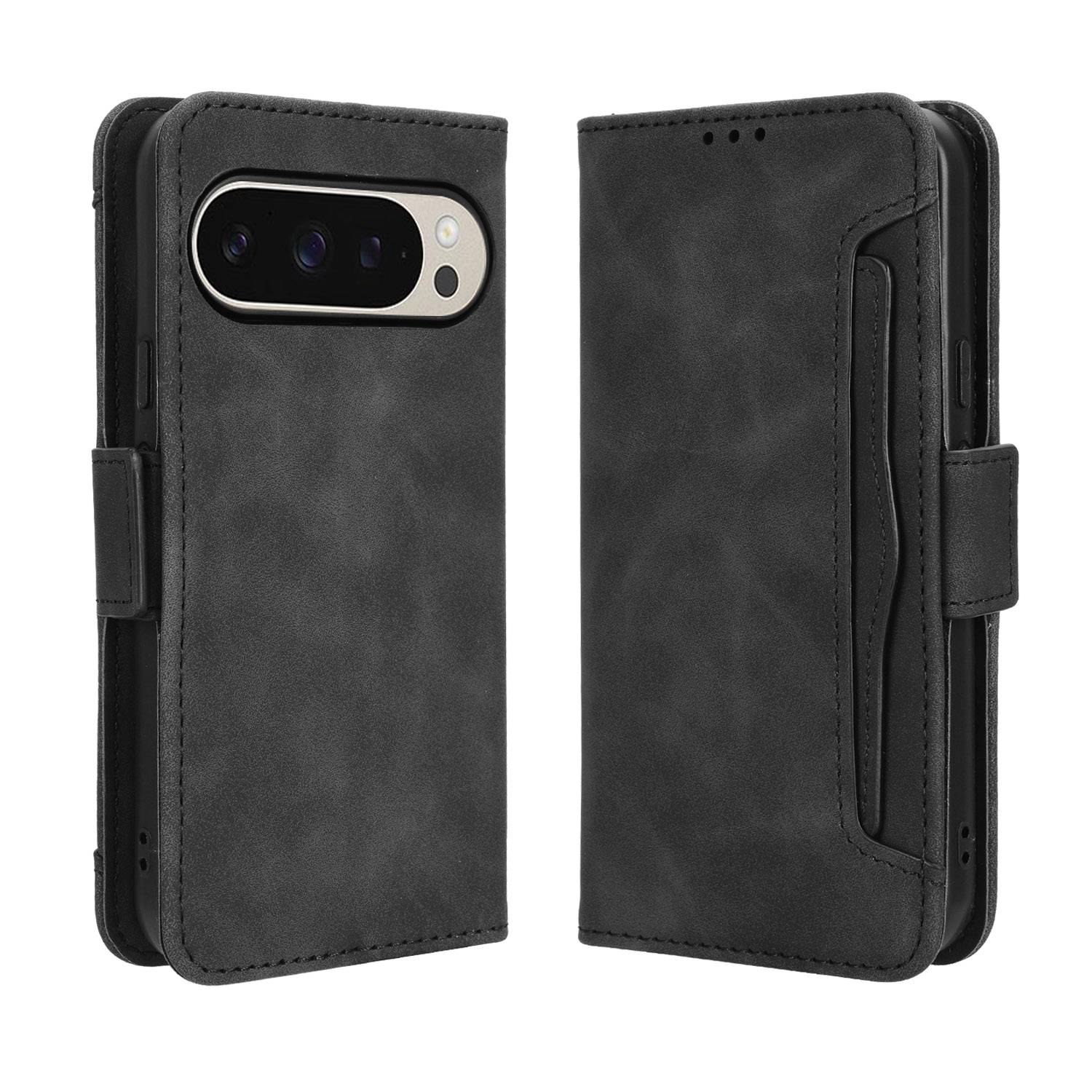 For Google Pixel 10 Pro XL Leather Case Phone Wallet Cover with Multiple Card Slots - Black