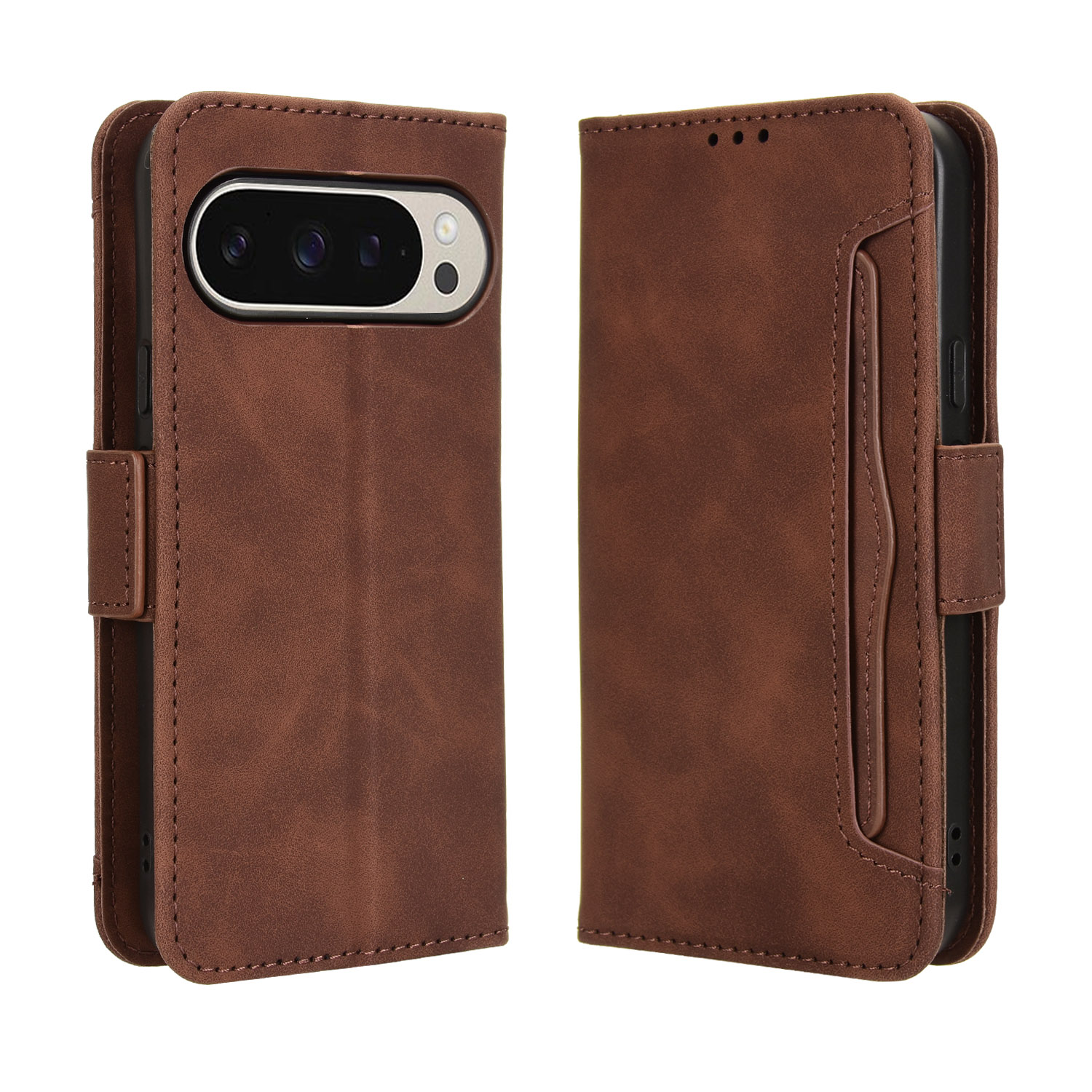 For Google Pixel 10 Pro XL Leather Case Phone Wallet Cover with Multiple Card Slots - Brown