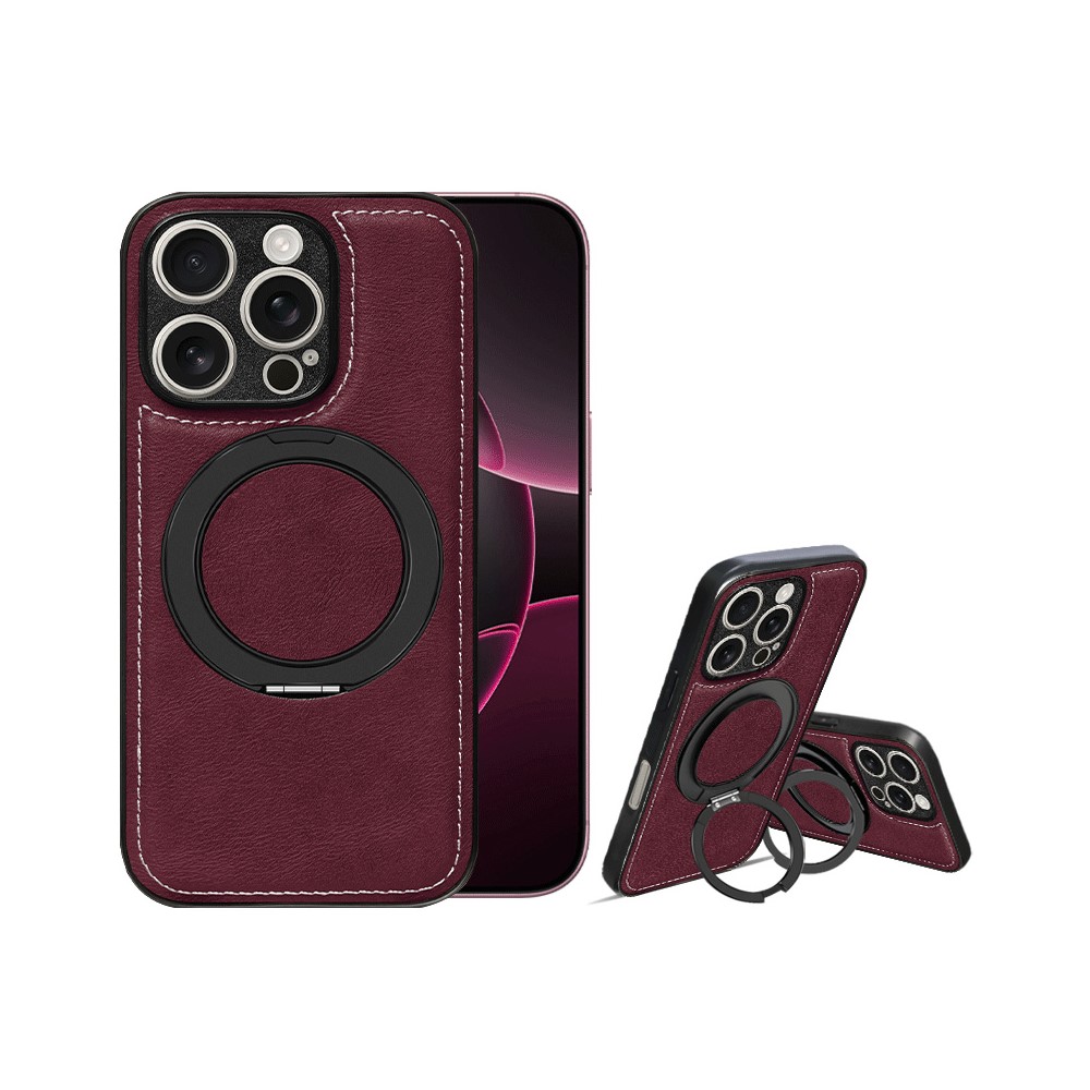 For iPhone 16 Pro Magnetic Case Calf Texture PU + TPU + PC Kickstand Phone Cover - Red