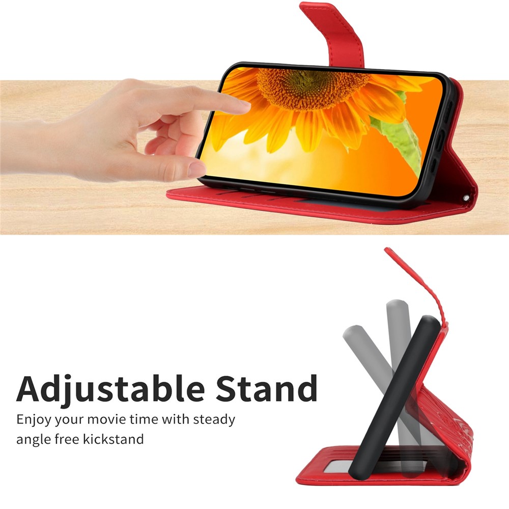 Skin-Touch Feeling Flip Phone Case for Honor 70 Pro 5G / 70 Pro+ 5G, Anti-fingerprint Imprinted Sunflower Stand PU Leather Magnetic Wallet Cover with Strap - Red-6