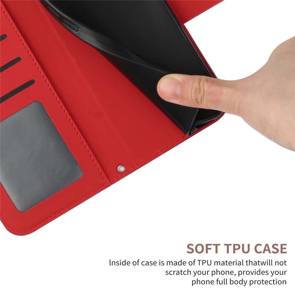 Skin-Touch Feeling Flip Phone Case for Honor 70 Pro 5G / 70 Pro+ 5G, Anti-fingerprint Imprinted Sunflower Stand PU Leather Magnetic Wallet Cover with Strap - Red-8