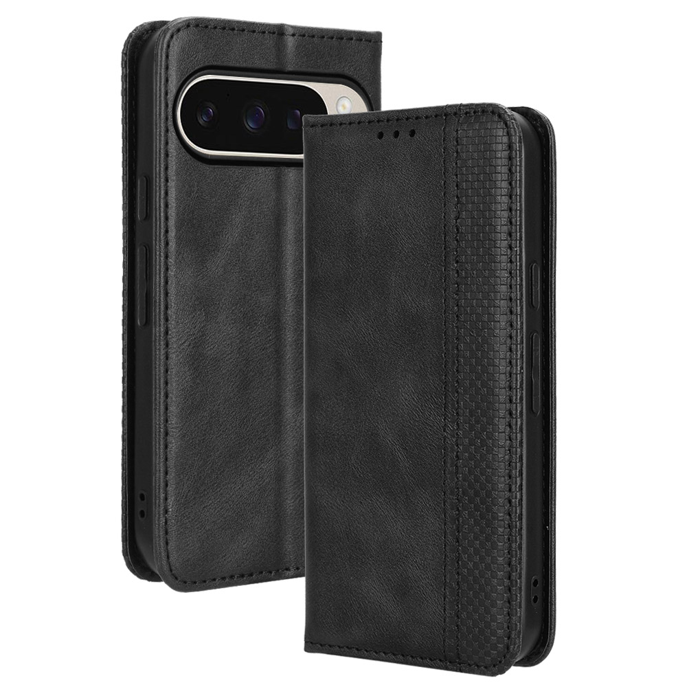 For Google Pixel 10 / Google Pixel 10 Pro Leather Case Wallet Stand Retro Texture Phone Cover - Black