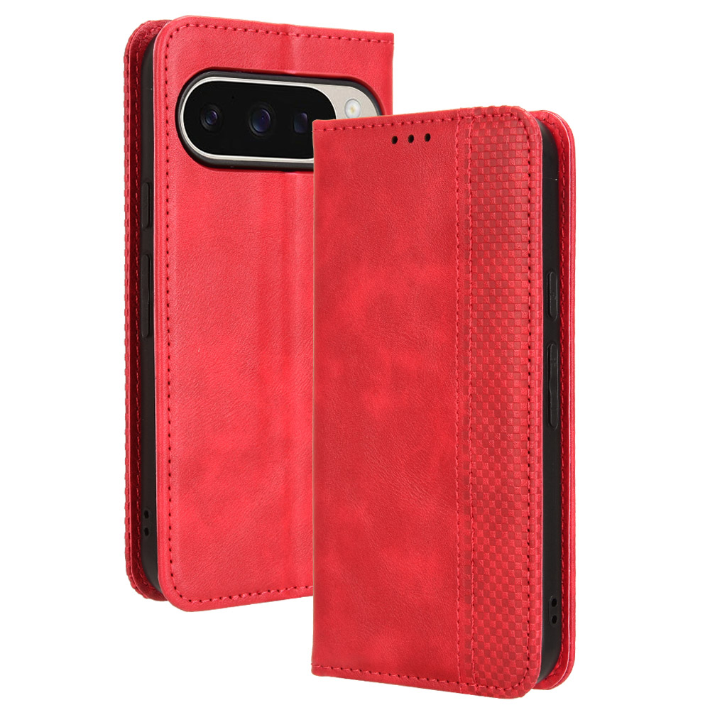 For Google Pixel 10 / Google Pixel 10 Pro Leather Case Wallet Stand Retro Texture Phone Cover - Red