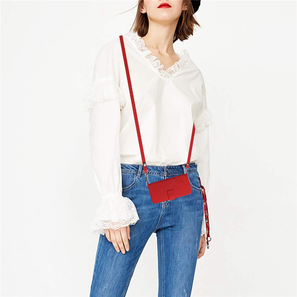 For Xiaomi Poco C40 4G HT04 Skin-touch Sunflower Imprinted PU Leather Foldable Stand Case Full Protection Phone Wallet Cover with Shoulder Strap - Red-11