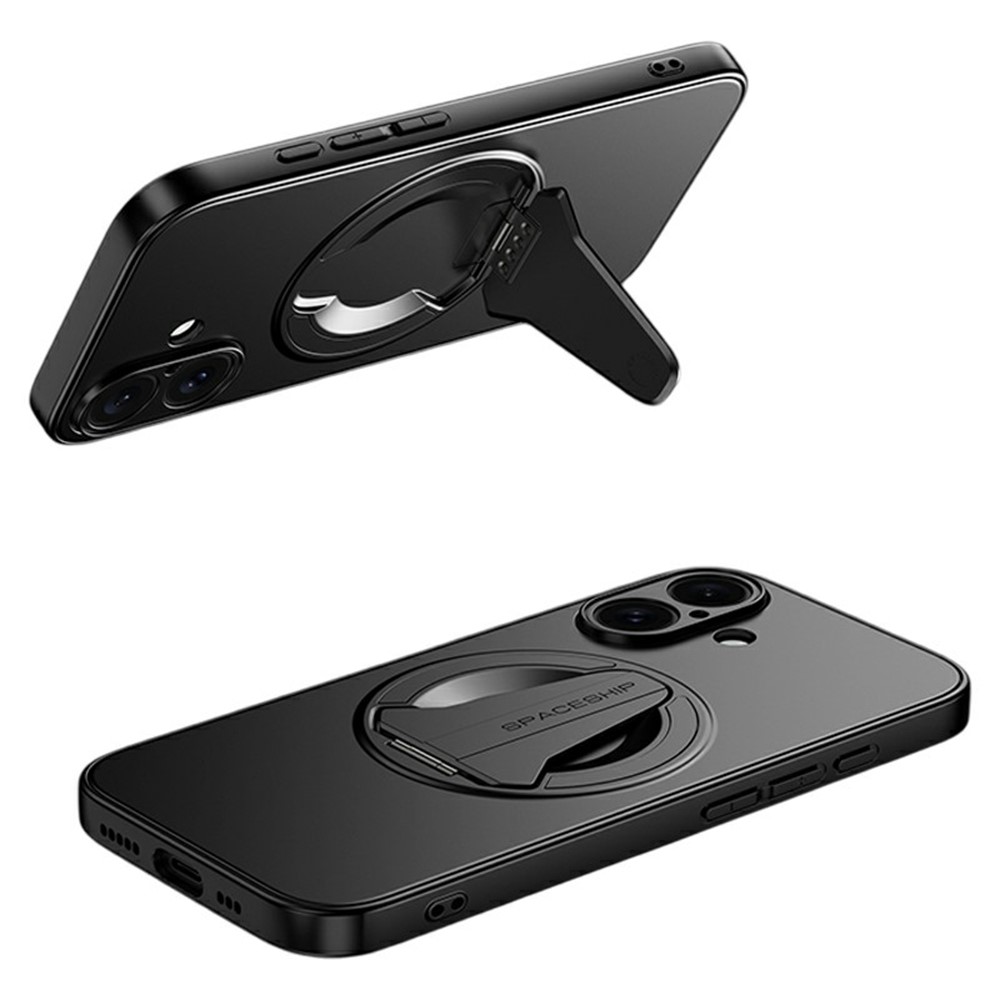 For iPhone 16 Case Compatible with MagSafe Hidden Kickstand Skin-Feel Matte PC TPU Phone Back Cover - Black