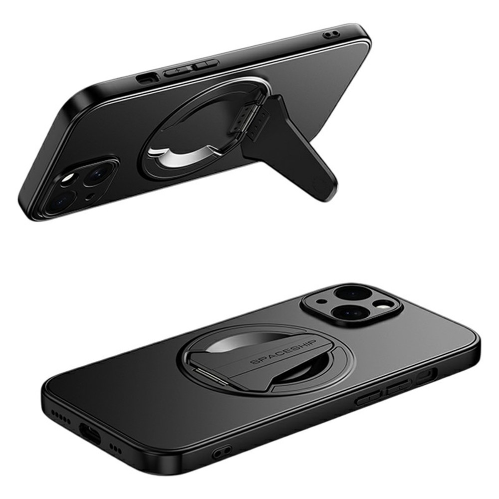 For iPhone 15 Case Compatible with MagSafe Hidden Kickstand Skin-Feel Matte PC TPU Phone Back Cover - Black