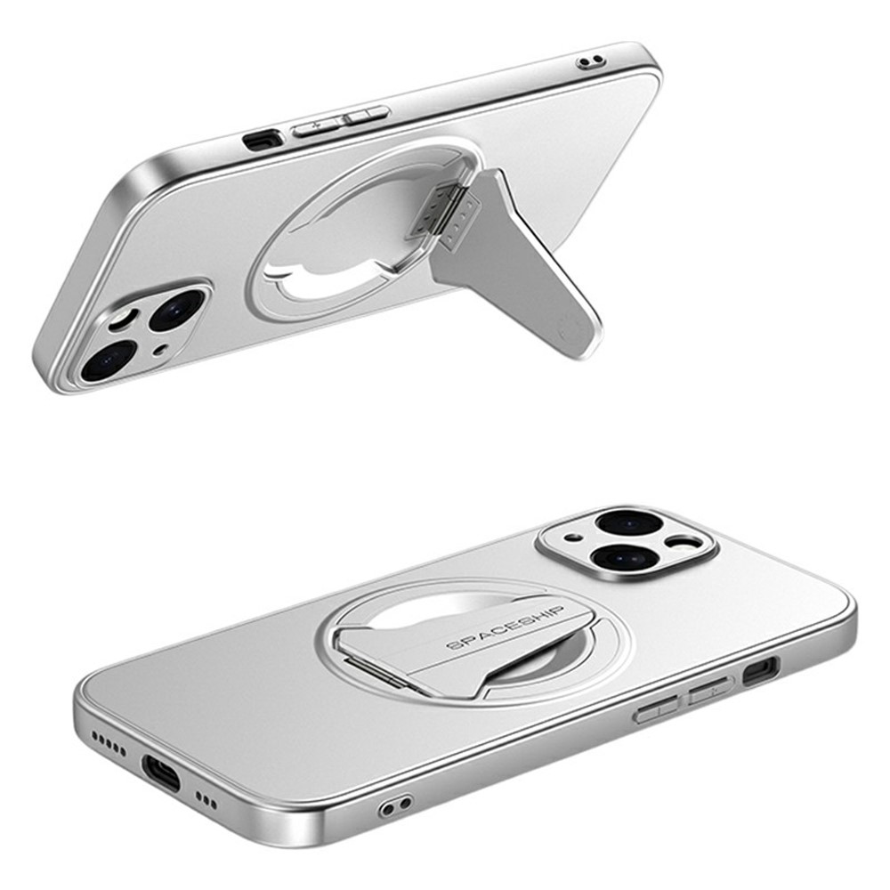 For iPhone 15 Case Compatible with MagSafe Hidden Kickstand Skin-Feel Matte PC TPU Phone Back Cover - Silver