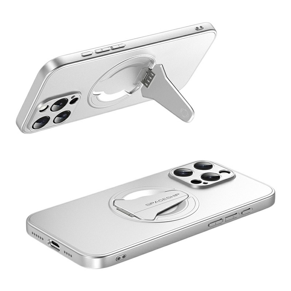 For iPhone 13 Pro Max Case Compatible with MagSafe Hidden Kickstand Skin-Feel Matte PC TPU Phone Back Cover - Silver