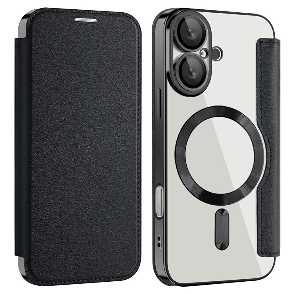 AMORUS For iPhone 16 Case Compatible with MagSafe RFID Blocking Card Holder Leather Phone Cover - Black