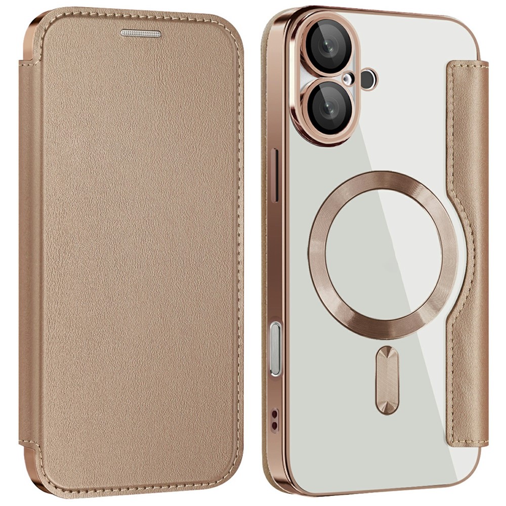 AMORUS For iPhone 16 Case Compatible with MagSafe RFID Blocking Card Holder Leather Phone Cover - Desert Gold
