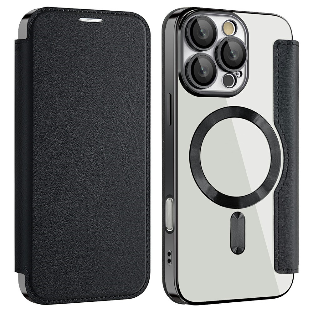 AMORUS For iPhone 16 Pro Case Compatible with MagSafe RFID Blocking Card Holder Leather Phone Cover - Black