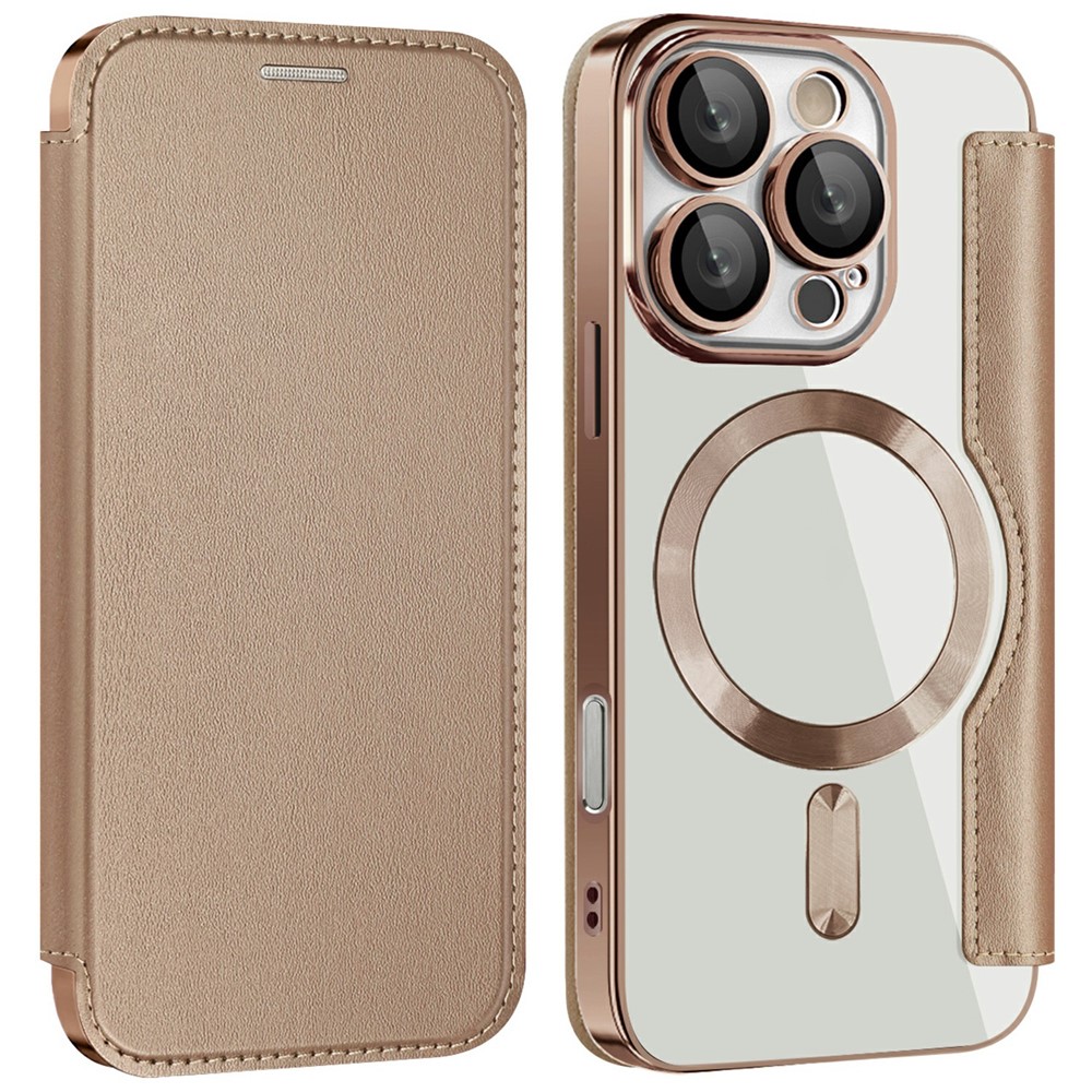 AMORUS For iPhone 16 Pro Case Compatible with MagSafe RFID Blocking Card Holder Leather Phone Cover - Desert Gold