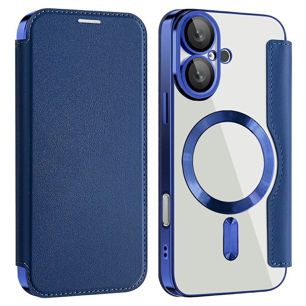 AMORUS For iPhone 16 Plus Case Compatible with MagSafe RFID Blocking Card Holder Leather Phone Cover - Sapphire