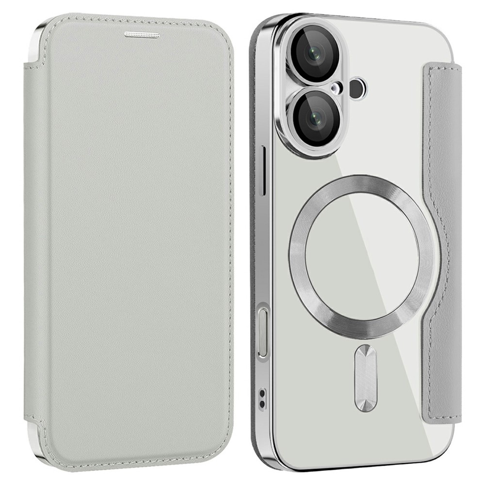 AMORUS For iPhone 16 Plus Case Compatible with MagSafe RFID Blocking Card Holder Leather Phone Cover - Titanium Grey