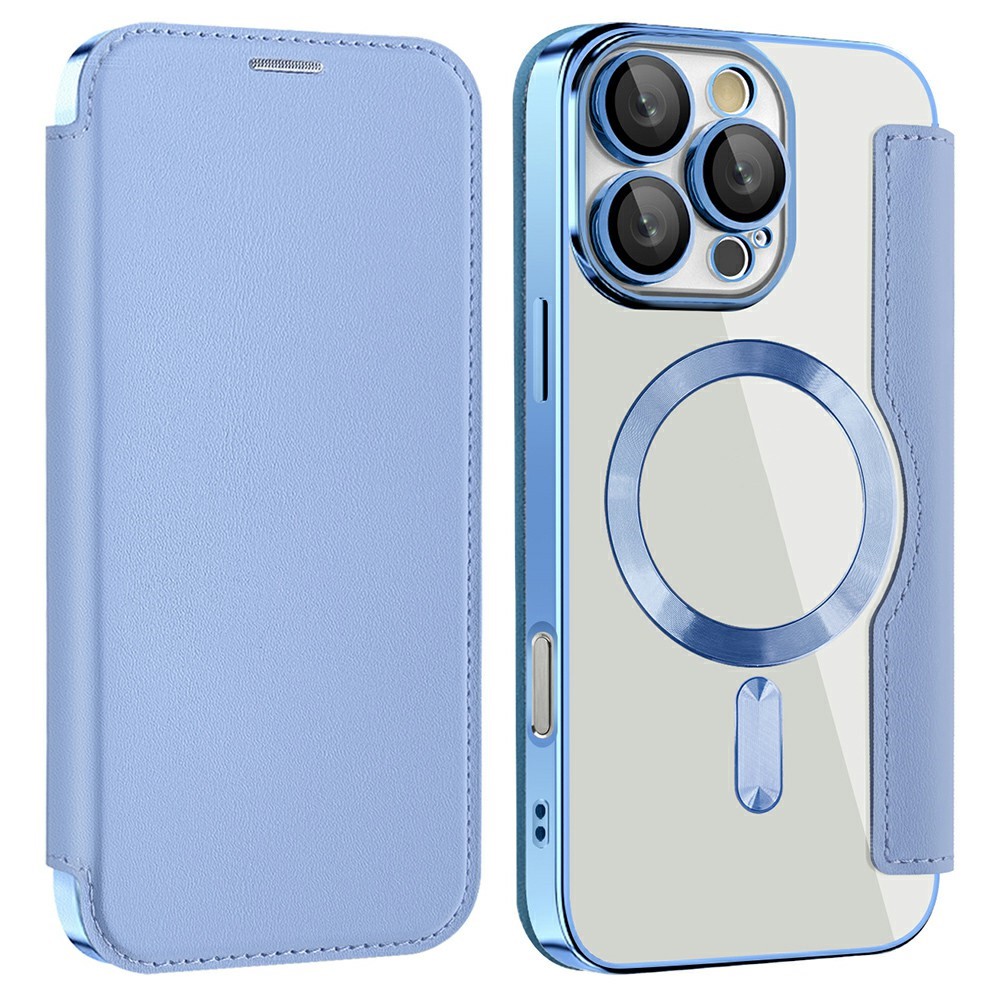 AMORUS For iPhone 16 Pro Max Case Compatible with MagSafe RFID Blocking Card Holder Leather Phone Cover - Blue