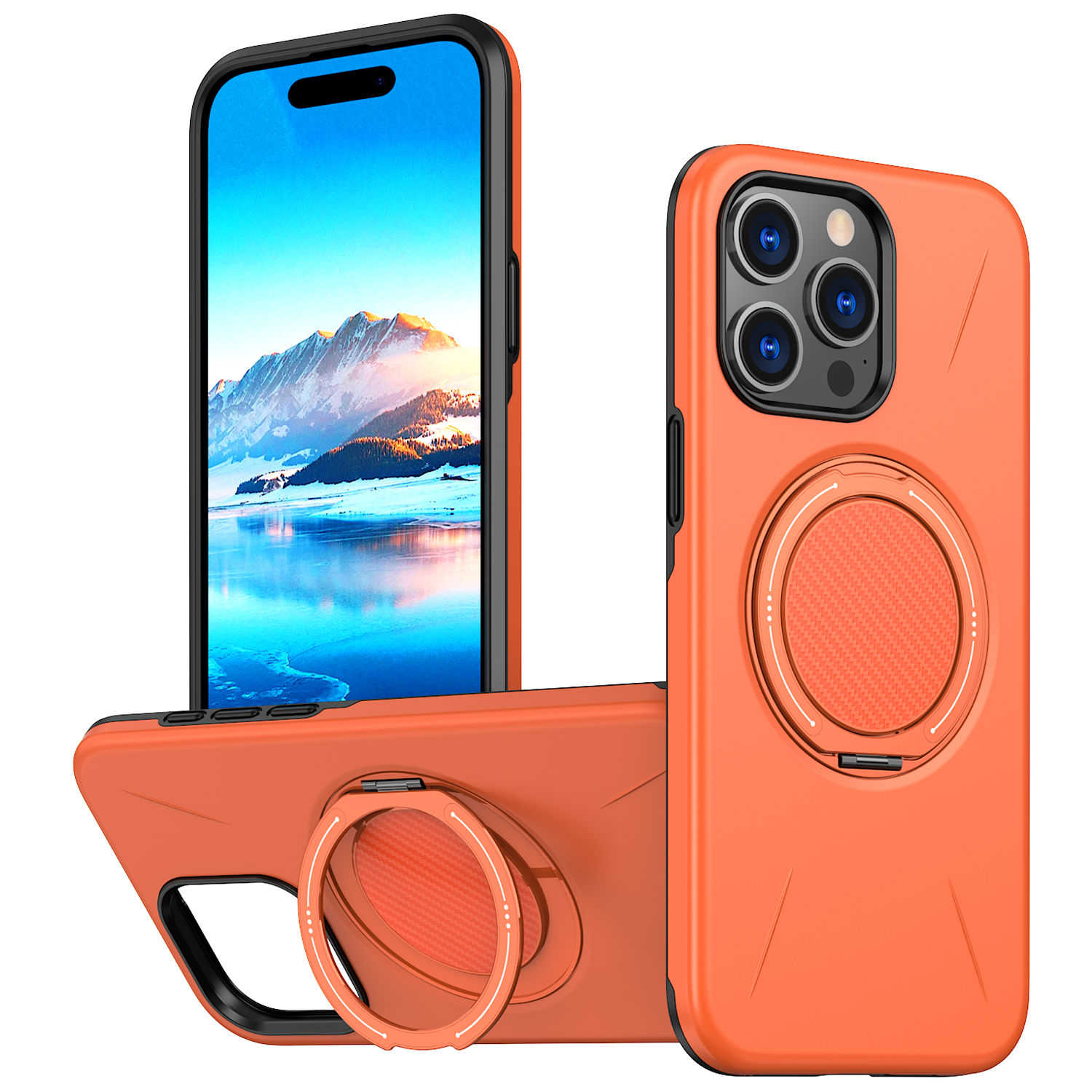 For iPhone 13 Pro 6.1 inch Magnetic Case Rotating Kickstand TPU + PC Phone Cover - Orange