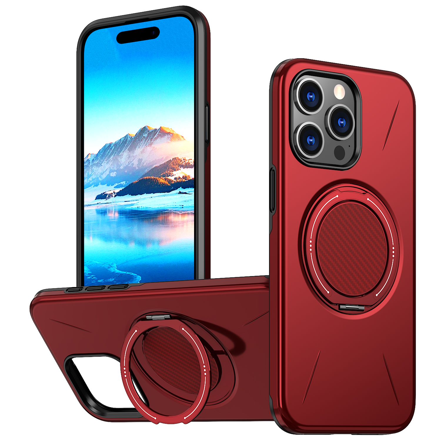 For iPhone 14 Pro Magnetic Case Rotating Kickstand TPU + PC Phone Cover - Red