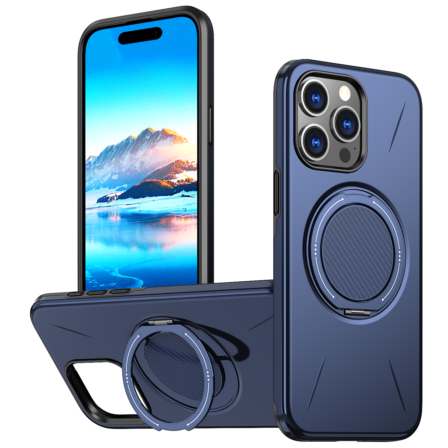 For iPhone 14 Pro Magnetic Case Rotating Kickstand TPU + PC Phone Cover - Blue