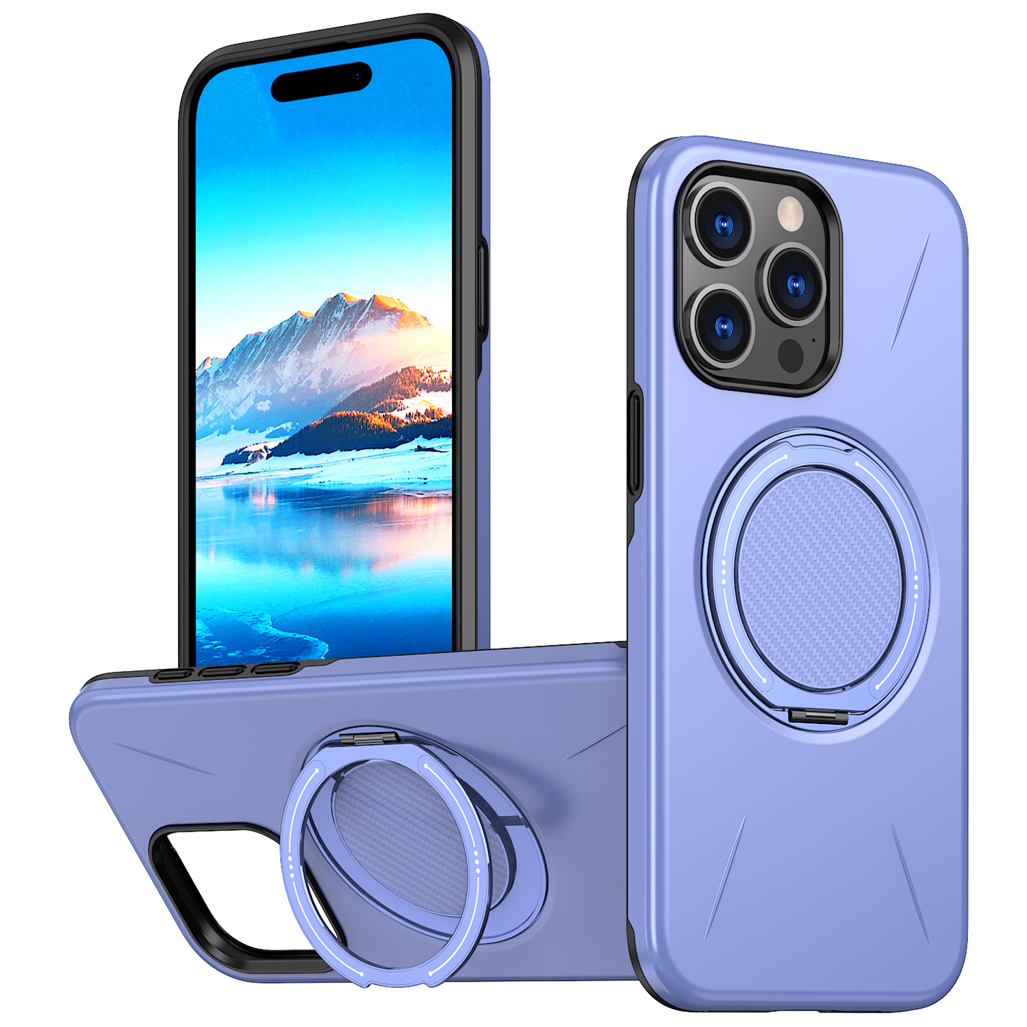 For iPhone 14 Pro Max Magnetic Case Rotating Kickstand TPU + PC Phone Cover - Purple