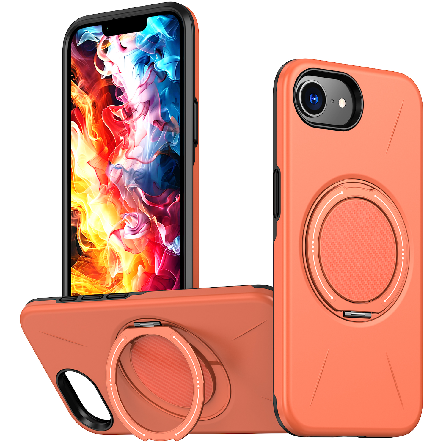 For iPhone 16e Magnetic Case Rotating Kickstand TPU + PC Phone Cover - Orange