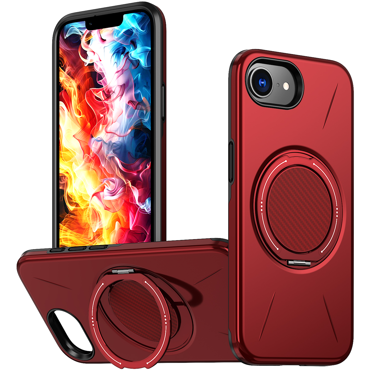 For iPhone 16e Magnetic Case Rotating Kickstand TPU + PC Phone Cover - Red