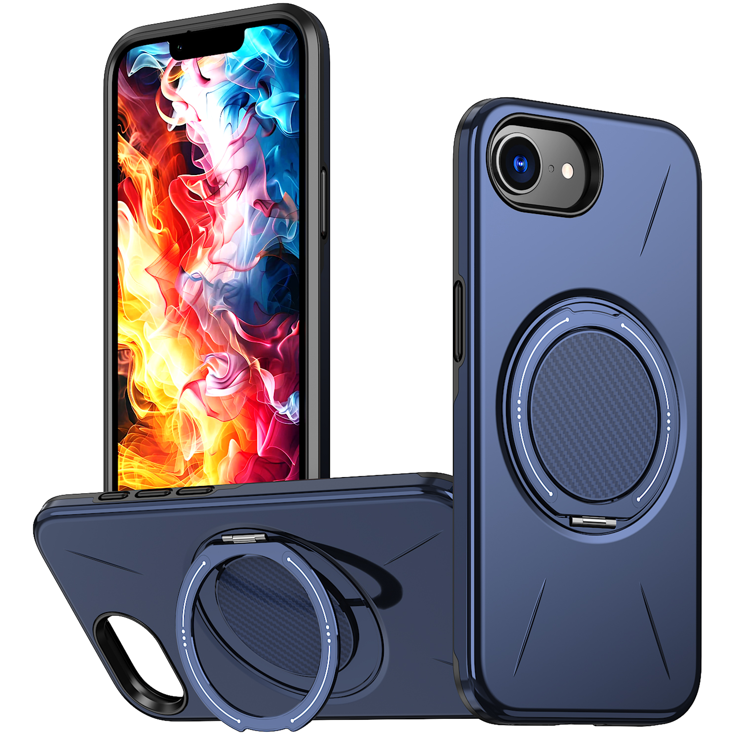 For iPhone 16e Magnetic Case Rotating Kickstand TPU + PC Phone Cover - Blue