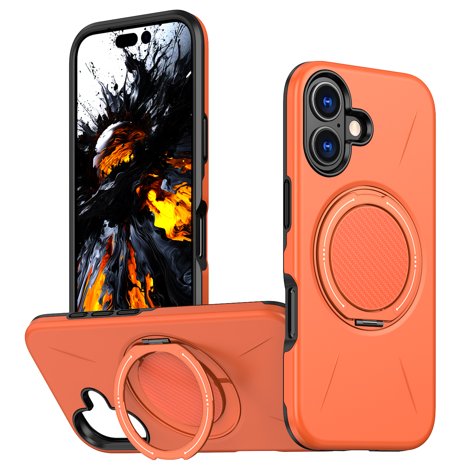 For iPhone 16 Plus Magnetic Case Rotating Kickstand TPU + PC Phone Cover - Orange