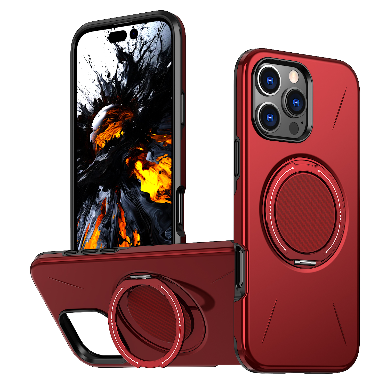 For iPhone 16 Pro Magnetic Case Rotating Kickstand TPU + PC Phone Cover - Red
