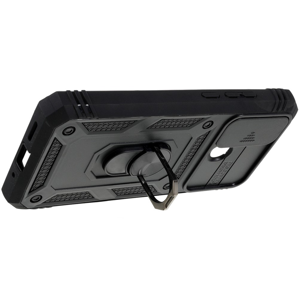 For Xiaomi Redmi 9C / 9C NFC / Redmi 10A Anti-fall Phone Case with Sliding Camera Lid Kickstand Design PC+TPU Protective Back Cover with Inner Card Holder - Black-3